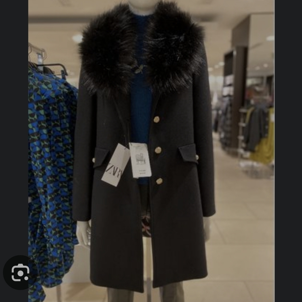 ZARA NWT REMOVABLE FUR COLLAR MANTECO PRETTY LINING COAT SZ LARGE